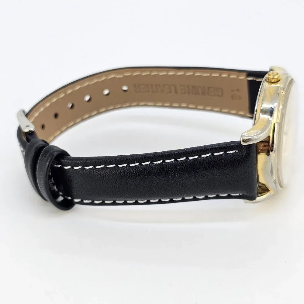 Timex‎ Men's Watch 35MM Gold Dial New Black White Leather Bands New Battery